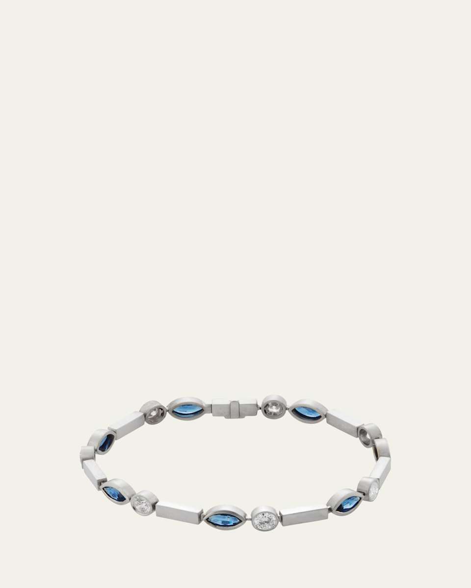 Sapphire Navette Stream Bracelet with Diamonds in 18K White Gold